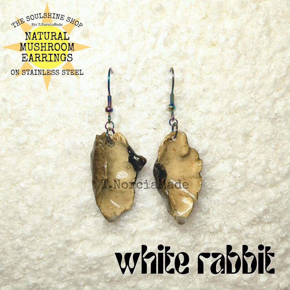 White Rabbit Natual Mushroom Earrings